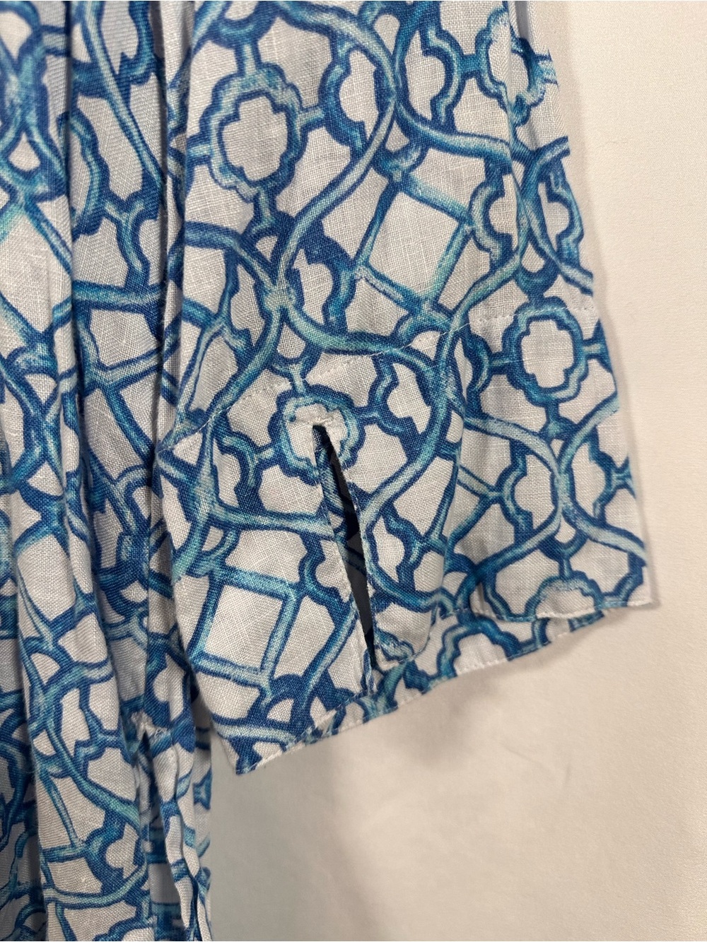 Chico's Blue White Lattice Trellis Linen Popover Tunic Blouse Size 3 XL / 16 - Picture 4 of 8